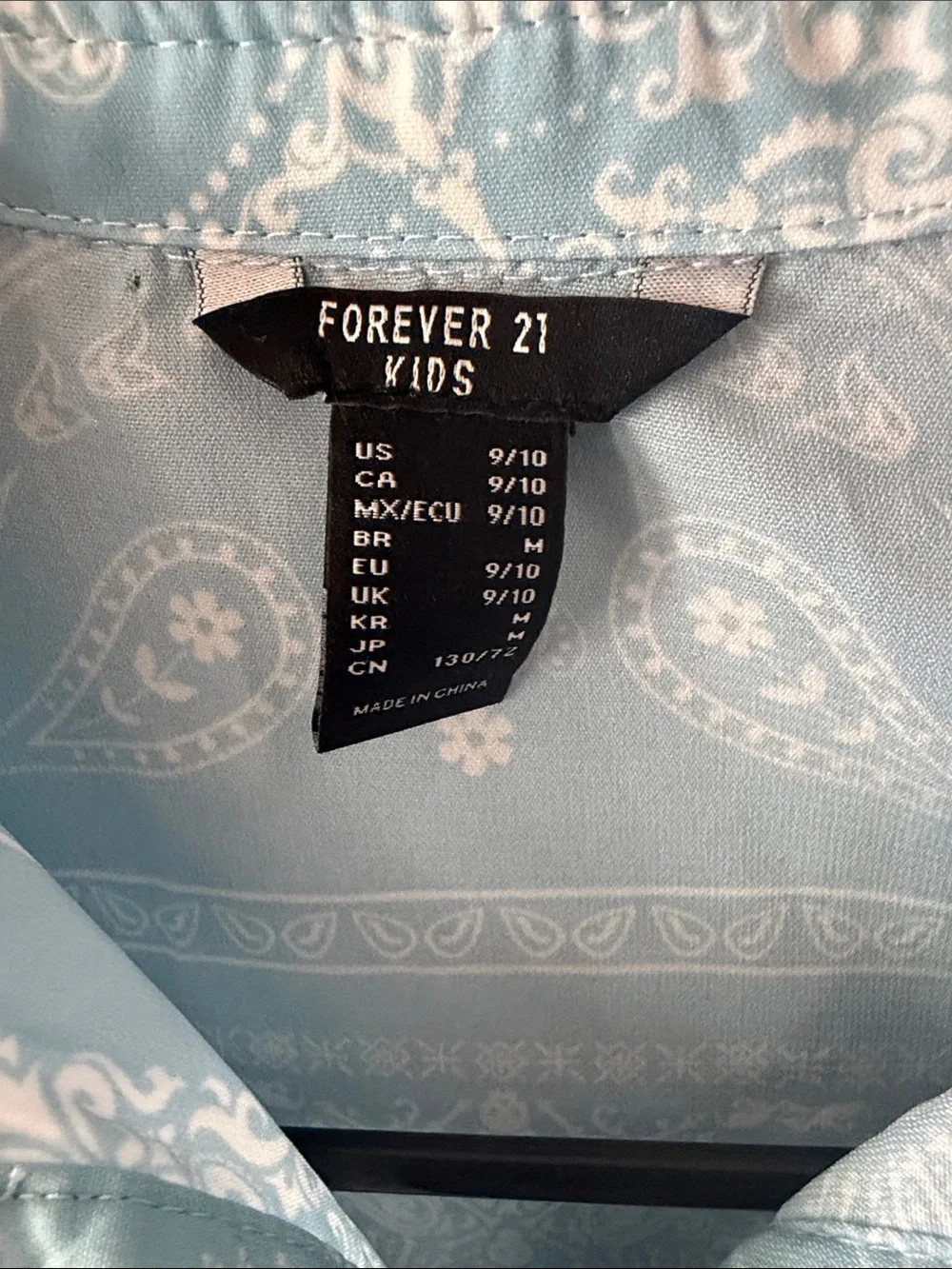 Forever 21 Kids Light Blue Paisley Print Top